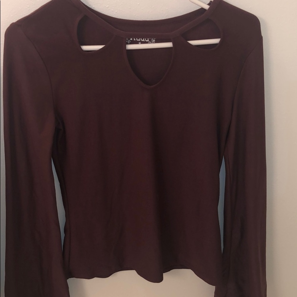burgundy long sleeve cute t shirt
